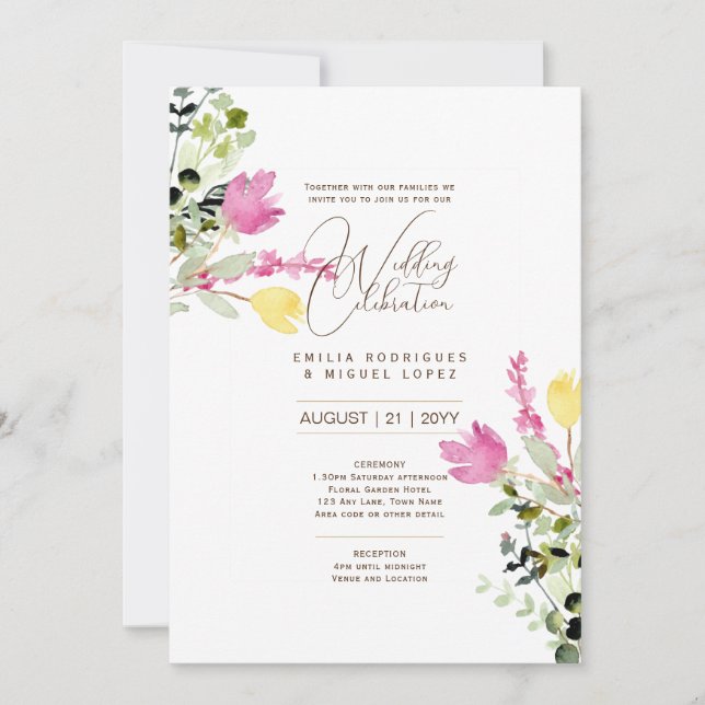 Invitation Mariage d'été joli Fleurs Style romantique (Devant)