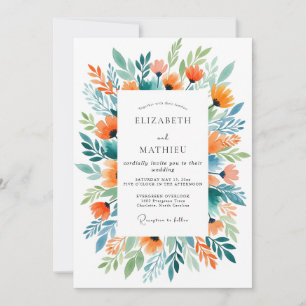 Invitation Mariage d'été ludique et aigue-marine orange