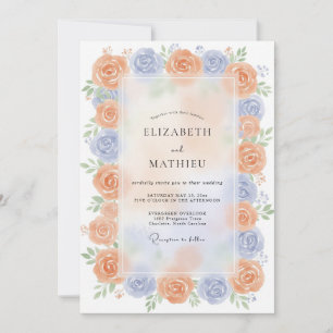 Invitation Mariage d'été lumineux pêche et pérywinkle