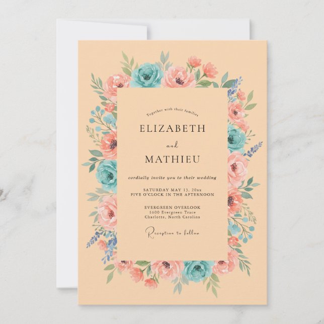 Invitation Mariage d'été luxuriant aux pêches (Devant)