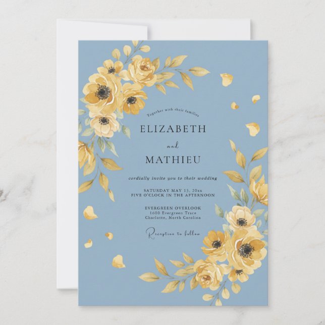 Invitation Mariage d'été luxuriant bleu barbeau (Devant)