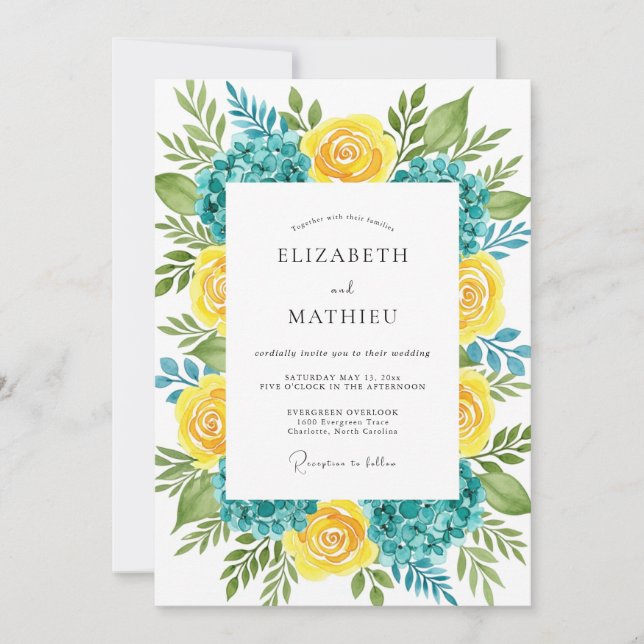 Invitation Mariage d'été luxuriant jaune sarcelle (Devant)