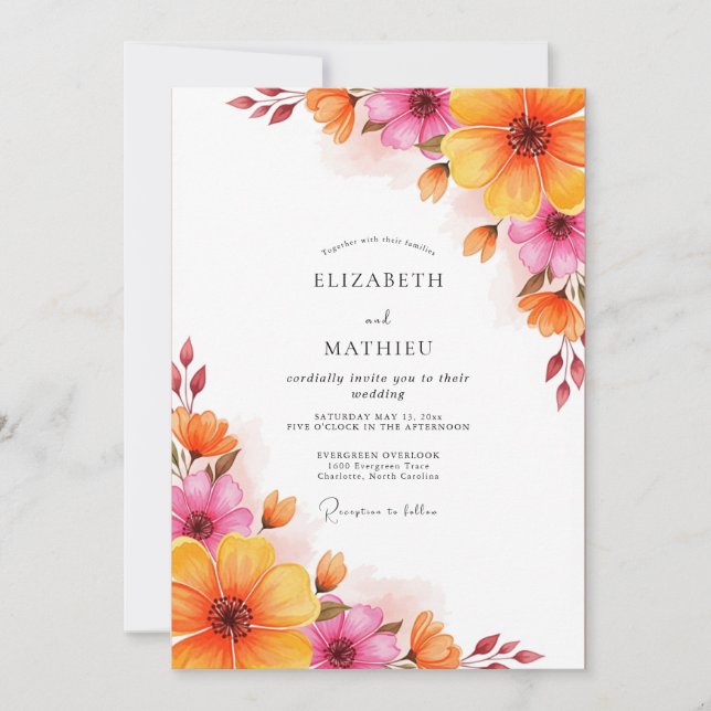 Invitation Mariage d'été luxuriant orange magenta (Devant)
