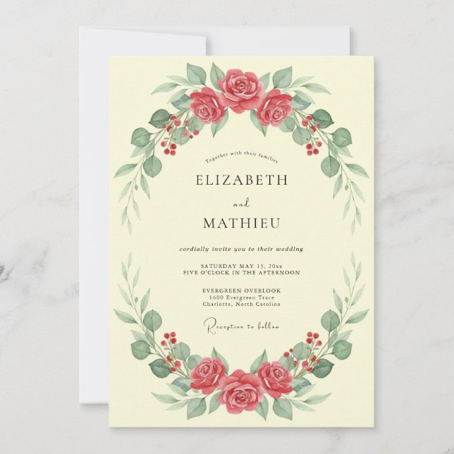 Invitation Mariage d'été luxuriant rose corail (Devant)