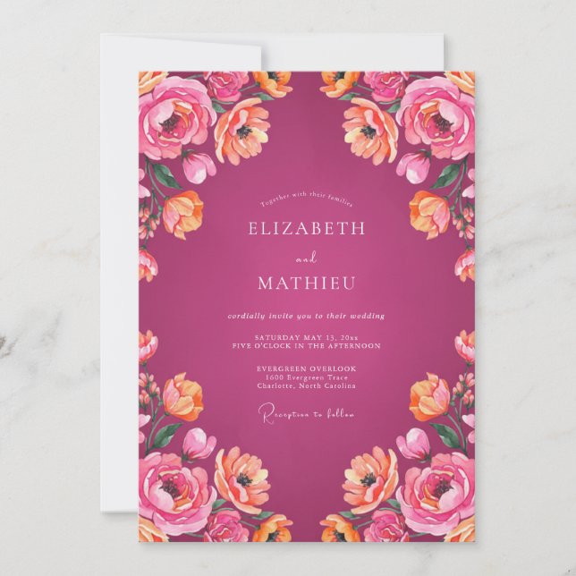 Invitation Mariage d'été magenta brillant (Devant)