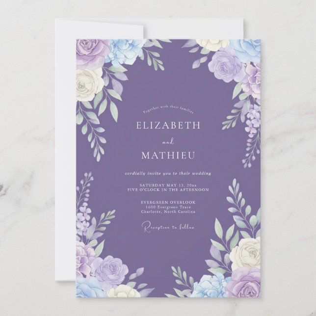 Invitation Mariage d'été opulent lavande (Devant)