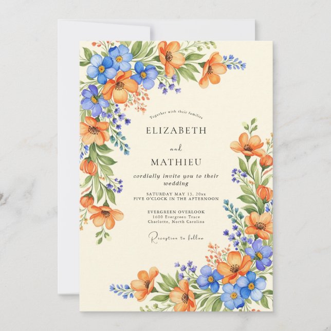 Invitation Mariage d'été Orange Azur Luxuriant (Devant)