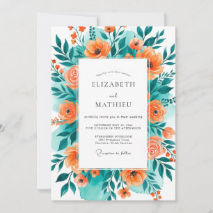 Invitation Mariage d'été Orange et sarcelle Blissful