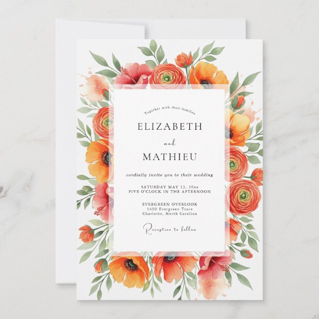 Invitation Mariage d'été orange et vivifiant (Devant)