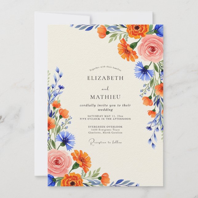 Invitation Mariage d'été orange florissant (Devant)
