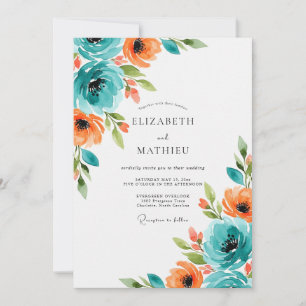 Invitation Mariage d'été orange sarcelle brillant