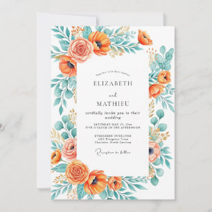 Invitation Mariage d'été orange sarcelle débordant