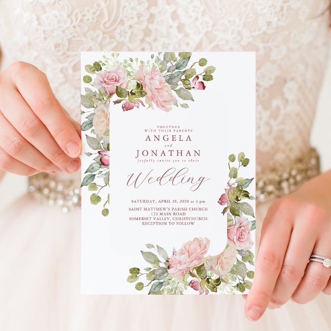 Invitation Mariage d'été Pastel Florals (Summer Pastel Pink Floral Wedding invitation.)