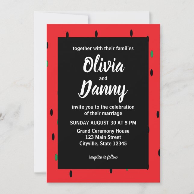 Invitation Mariage d'été Pastèque Rouge (Devant)