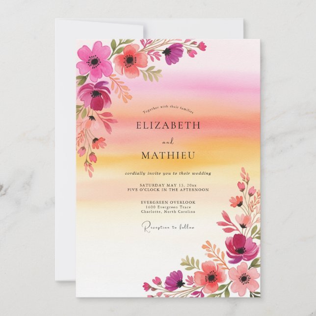 Invitation Mariage d'été plein d'entrain couleur magenta (Devant)