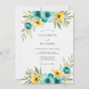 Invitation Mariage d'été poétique jaune cyan