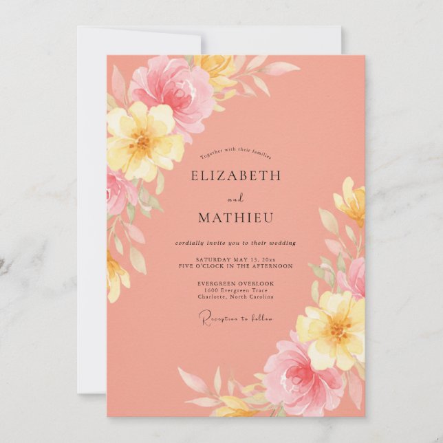 Invitation Mariage d'été radiant corail (Devant)