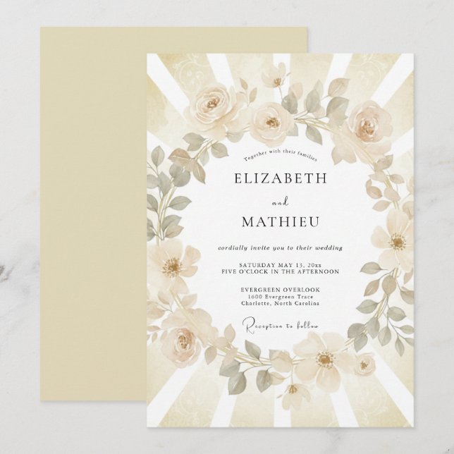 Invitation Mariage d'été radieux au champagne (Devant / Derrière)