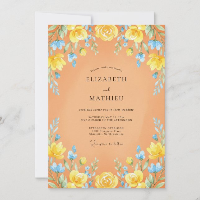 Invitation Mariage d'été radieux aux abricots (Devant)