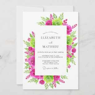 Invitation Mariage d'été radieux Fuchsia Lime Green