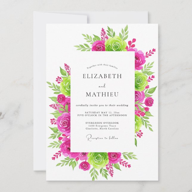 Invitation Mariage d'été radieux Fuchsia Lime Green (Devant)