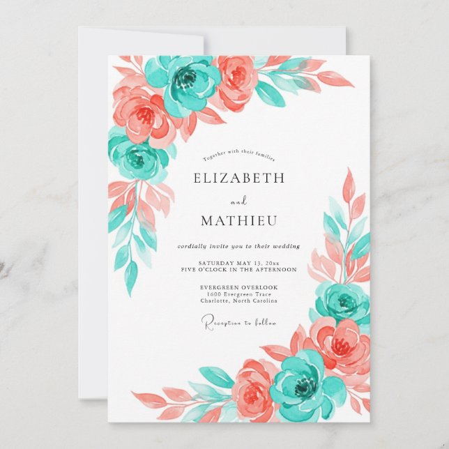 Invitation Mariage d'été rafraîchissant turquoise (Devant)