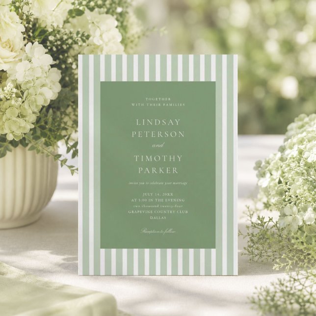 Invitation Mariage d'été rayures vert rétro (Créateur téléchargé)