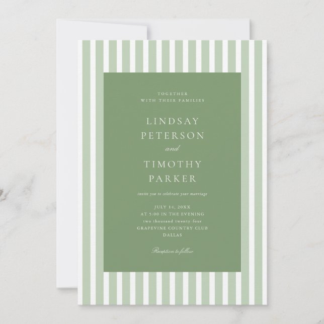 Invitation Mariage d'été rayures vert rétro (Devant)
