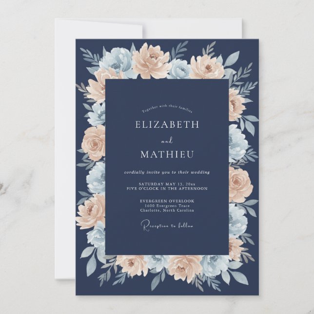 Invitation Mariage d'été resplendissant bleu marine (Devant)