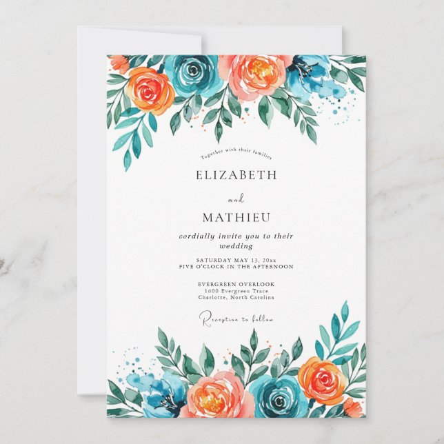 Invitation Mariage d'été resplendissant sarcelle orange (Devant)