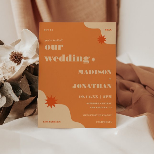 Invitation Mariage d'été rétro brillant et gras (Créateur téléchargé)