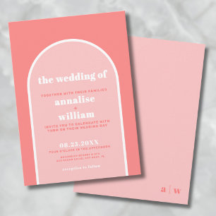 Invitation Mariage d'été rétro rose corail intense