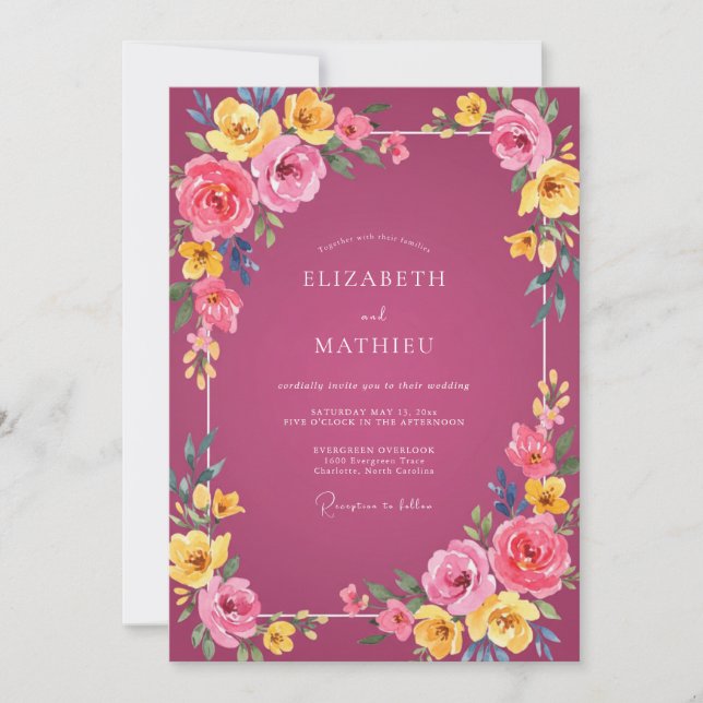 Invitation Mariage d'été rose framboise vibrant (Devant)