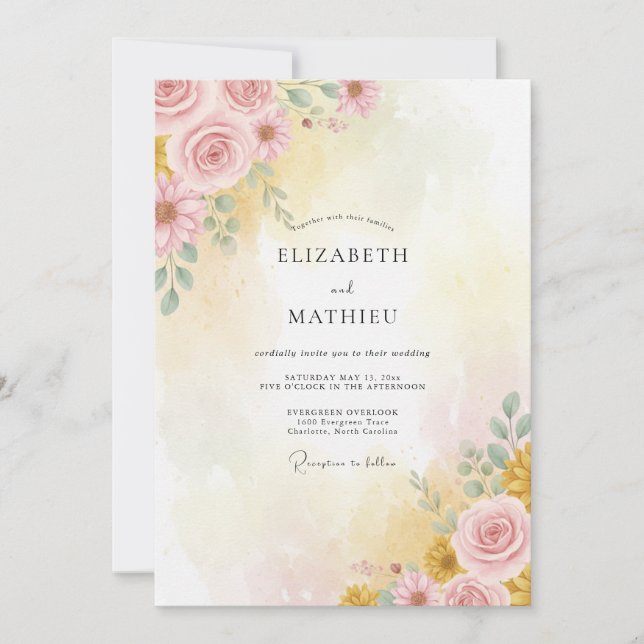 Invitation Mariage d'été rose pastel lumineux (Devant)