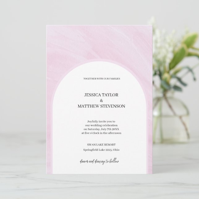 Invitation Mariage d'été Rose Poussiéreuse Élégant (Debout devant)