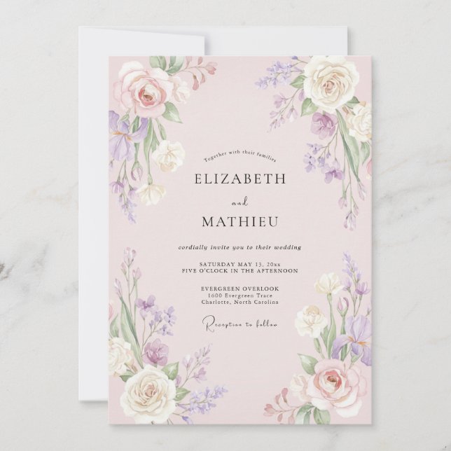 Invitation Mariage d'été Rose Poussiéreuse Éthérée (Devant)