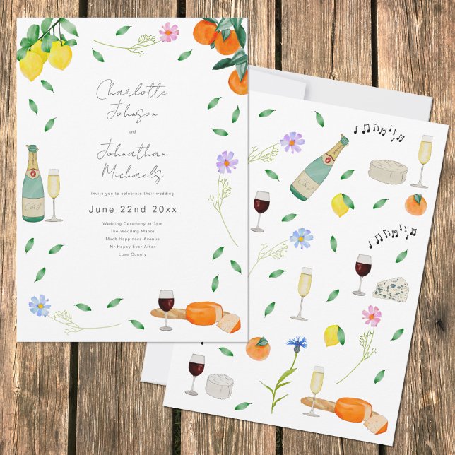 Invitation Mariage d'été rustique à l'aquarelle bohème chic (Lemon and orange botanical citrus boho watercolor wedding invitation )