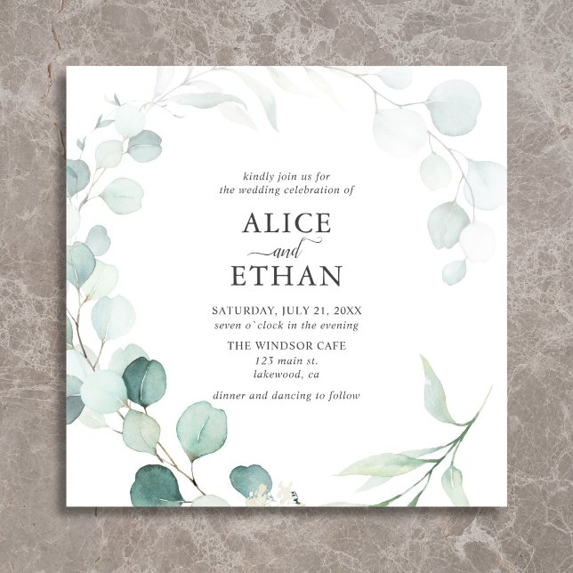 Invitation Mariage d'été rustique Eucalyptus Script (Créateur téléchargé)