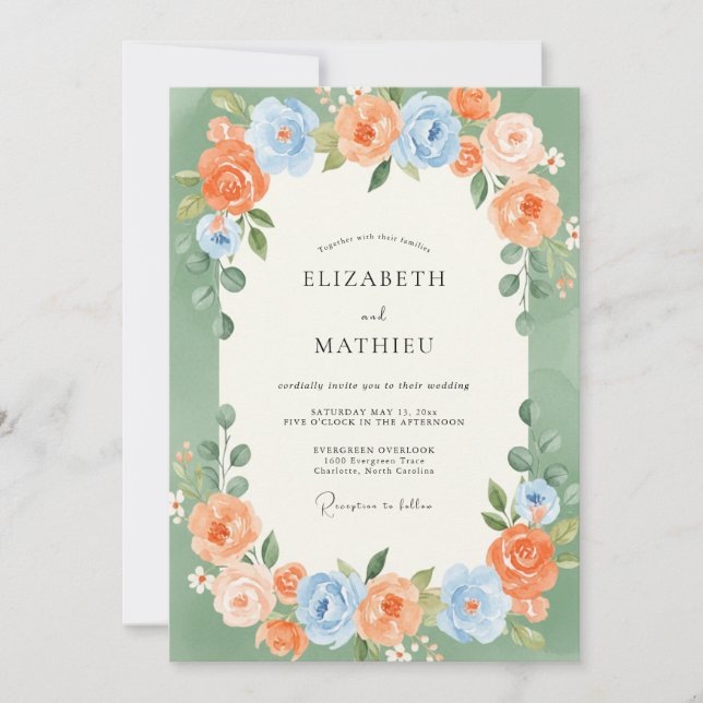 Invitation Mariage d'été serein de couleur sauge (Devant)