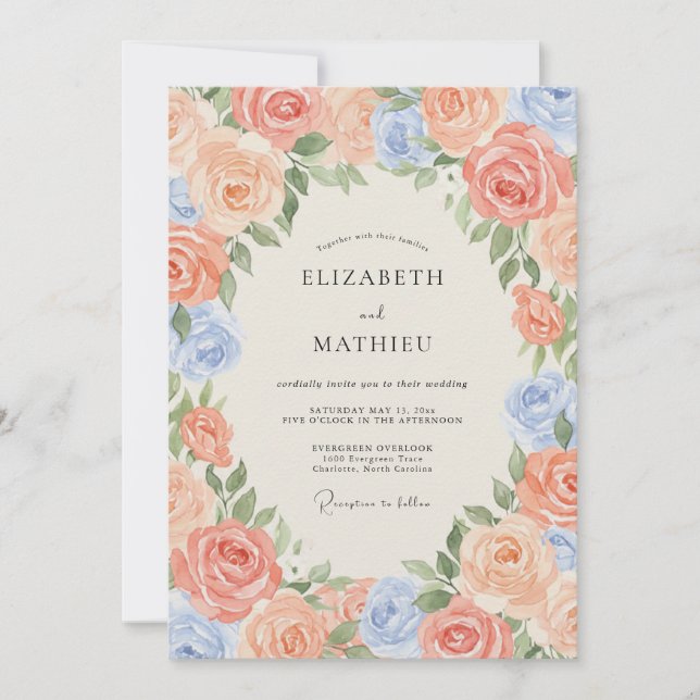 Invitation Mariage d'été somptueux aux pêches (Devant)