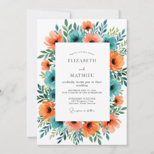 Invitation Mariage d'été splendide turquoise orange