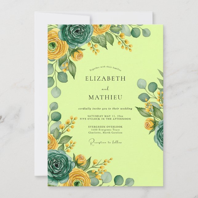 Invitation Mariage d'été vert lumineux luminescent (Devant)