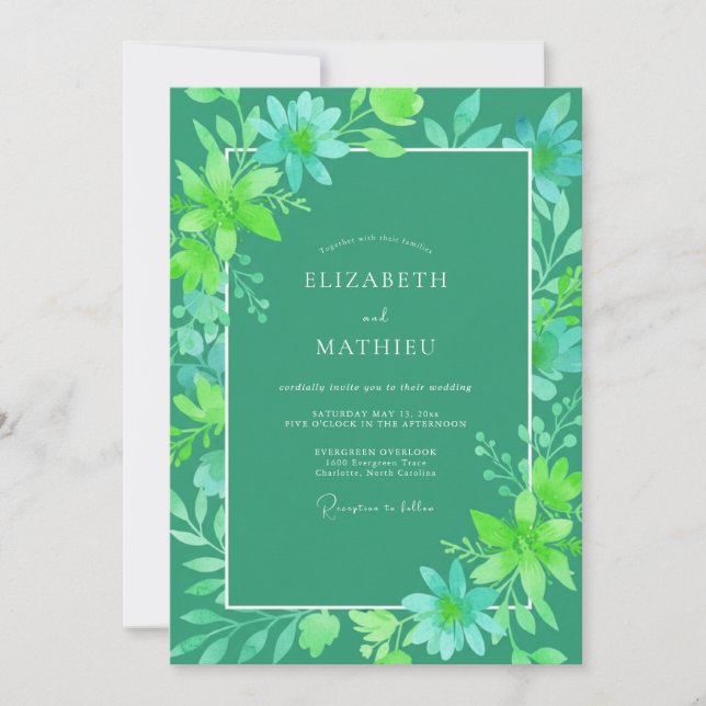 Invitation Mariage d'été vert Viridian luxuriant (Devant)