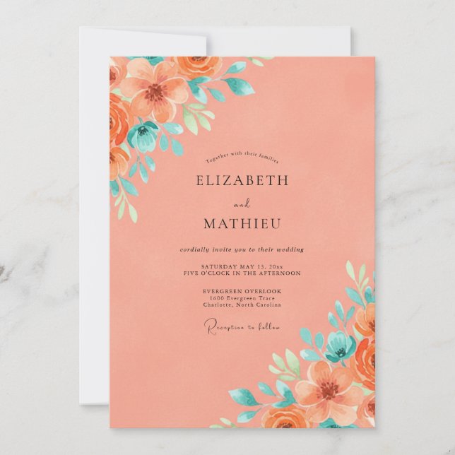 Invitation Mariage d'été vibrant corail (Devant)