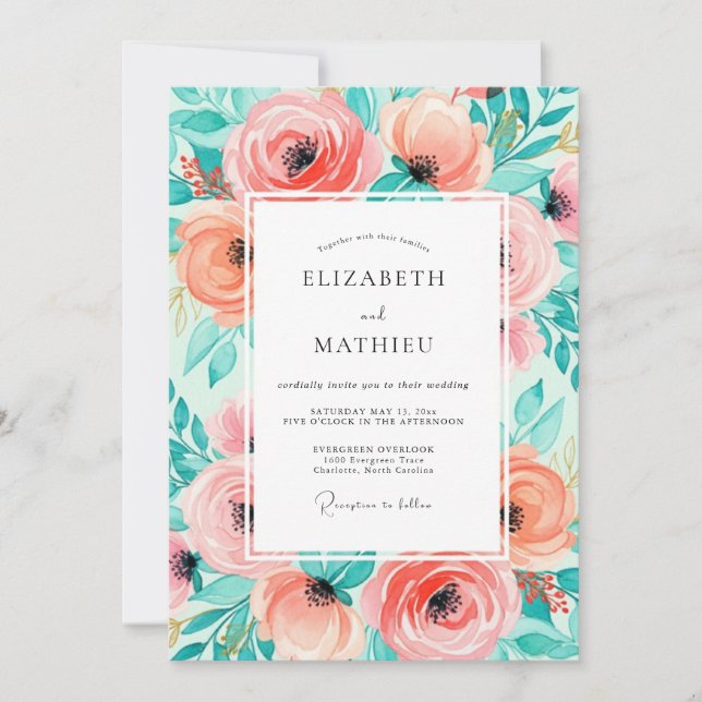 Invitation Mariage d'été vibrant rose pêche (Devant)