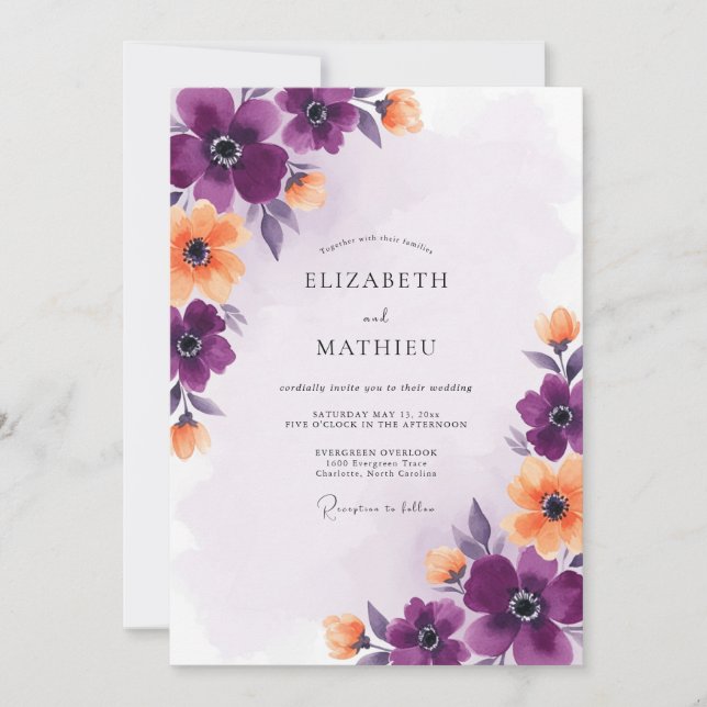 Invitation Mariage d'été violet glorieux (Devant)