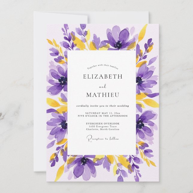 Invitation Mariage d'été violet jaune vivifiant (Devant)