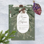Invitation Mariage d'étincelle d'hiver Rustique Green Pine<br><div class="desc">Ce design comprend un bouquet rustique de pin vert et de pinecone sur un arrière - plan vert de pin avec des fleurs blanches. Il est agrémenté d'une couverture brillante blanche pour illustrer la magie des belles vacances d'hiver. Parfait pour un mariage de Noël ou d'hiver. Cette carte fait partie...</div>