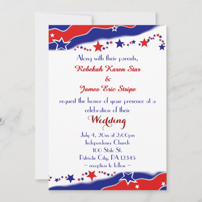 Invitation Mariage d'étoiles et de bandes (Devant)