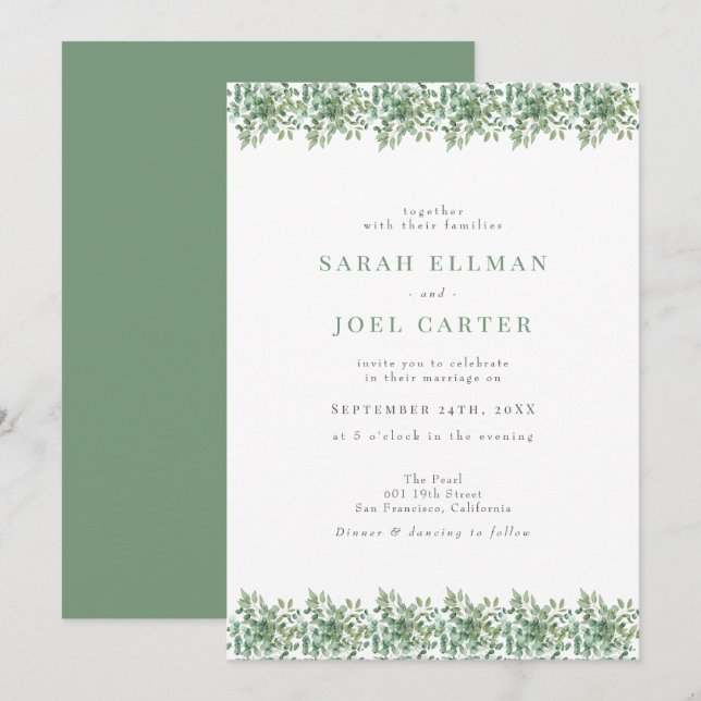 Invitation Mariage d'eucalyptus (Devant / Derrière)
